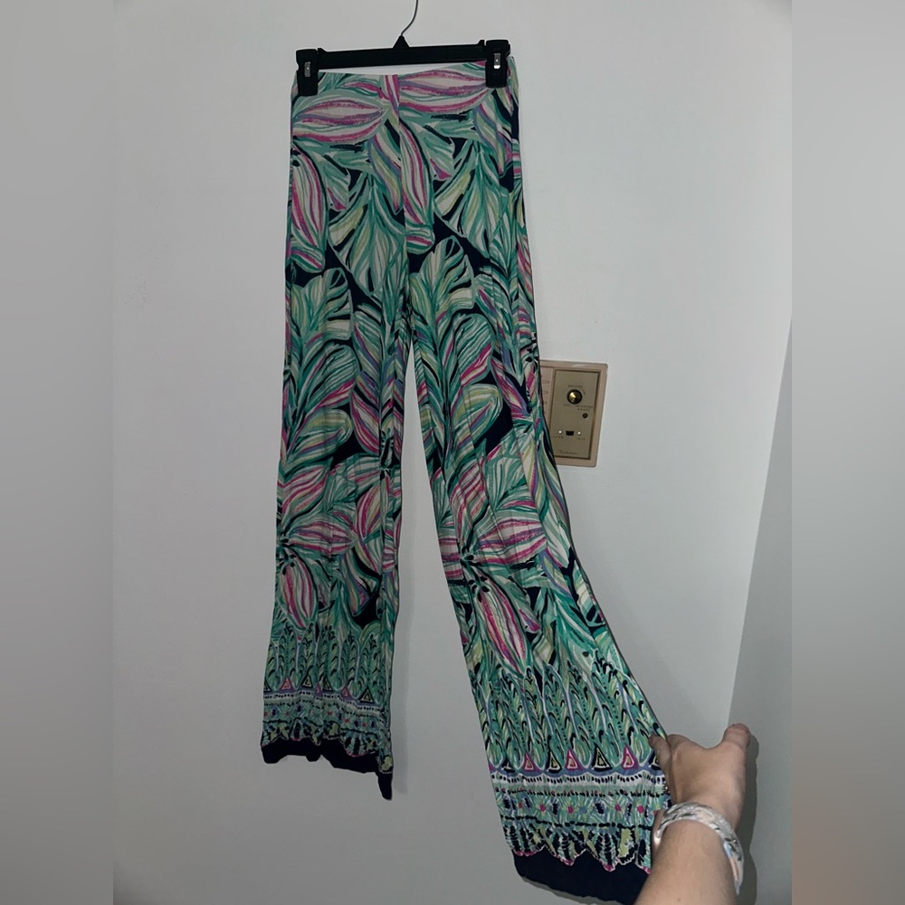 Colorful Leaf Print Wide-Leg Pants